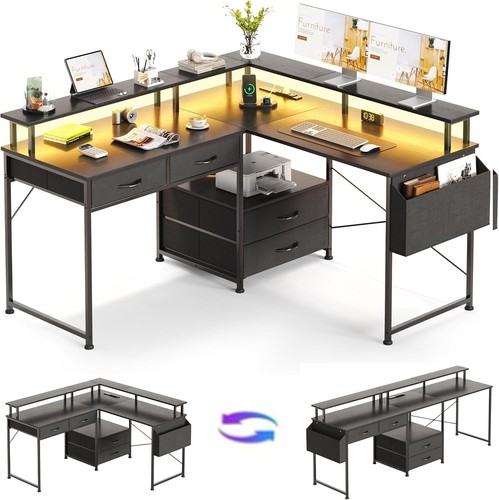 Shaped desk with power - l,